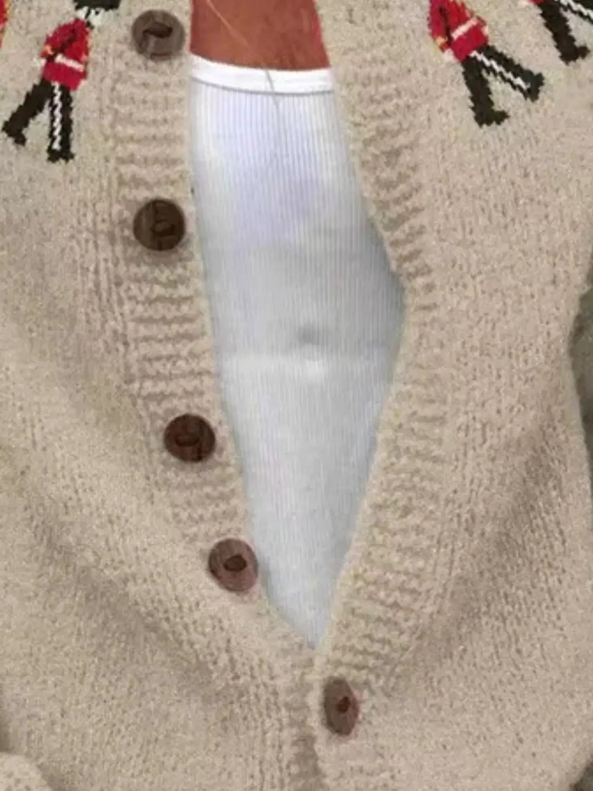 Full Size Vintage British Guard Pattern Knit Cardigan Plus Size by Trendsi