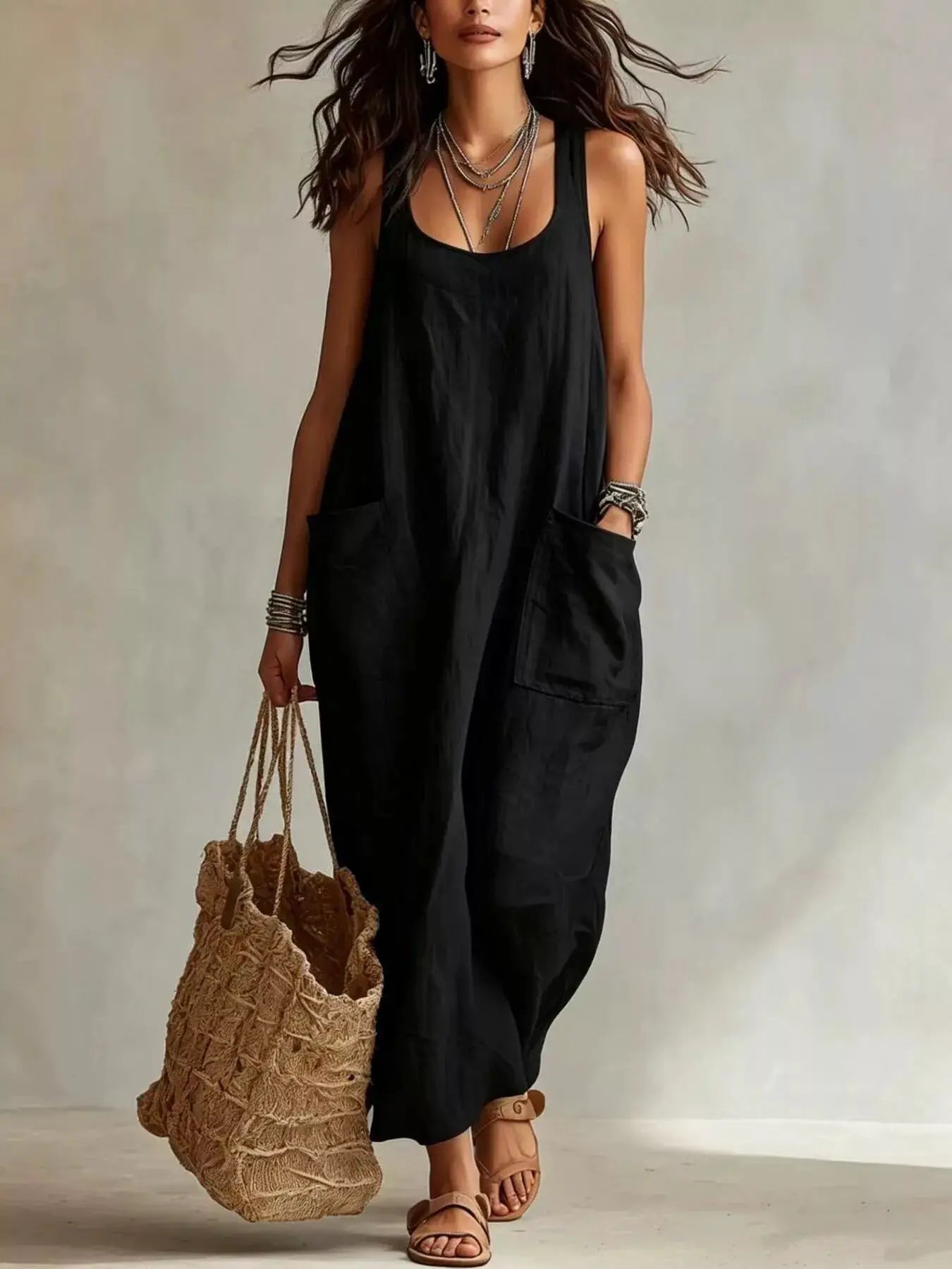 Scoop Neck Sleeveless Maxi Dress with Pockets by Trendsi