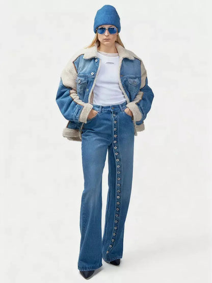 High-Waisted Asymmetric Button-Fly Wide-Leg Jeans by Trendsi