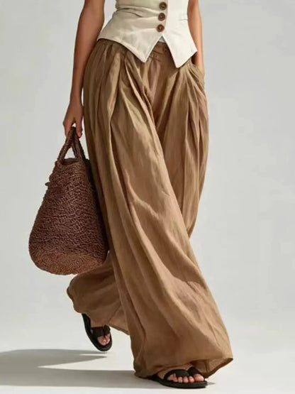 High-Waisted Pleated Wide-Leg Pants by Trendsi
