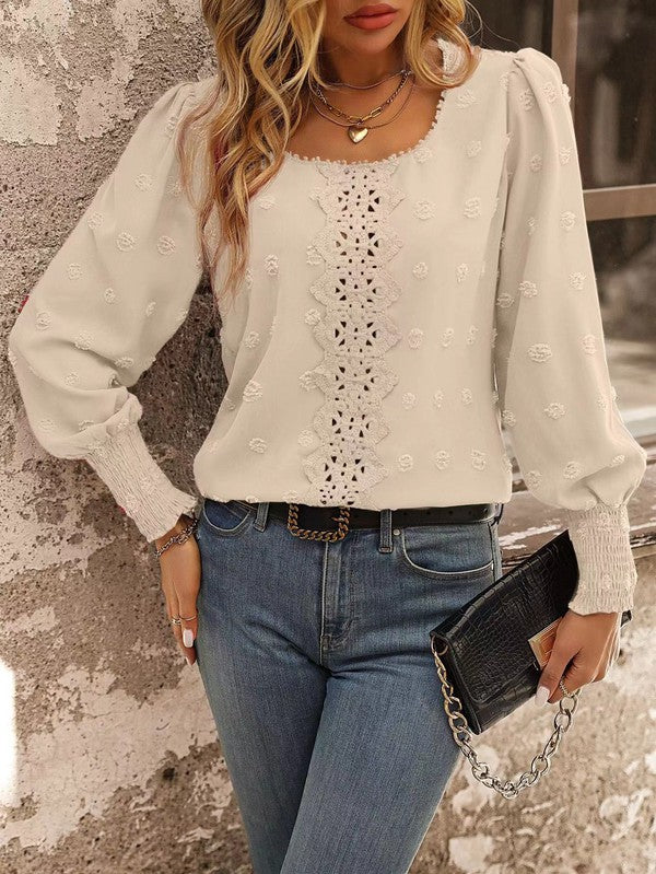 Swiss Dot Lantern Sleeve Blouse