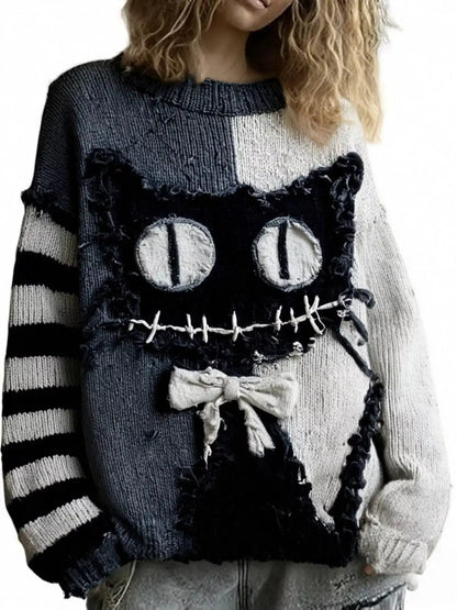 Full Size Color Block Oversized Dropped Shoulder Sweater Plus Size by Trendsi