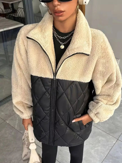 Color-Block Sherpa and Quilted Puffer Outerwear by Trendsi