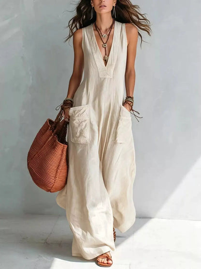 Full Size V-Neck Sleeveless Wide-Leg Jumpsuit Plus Size by Trendsi