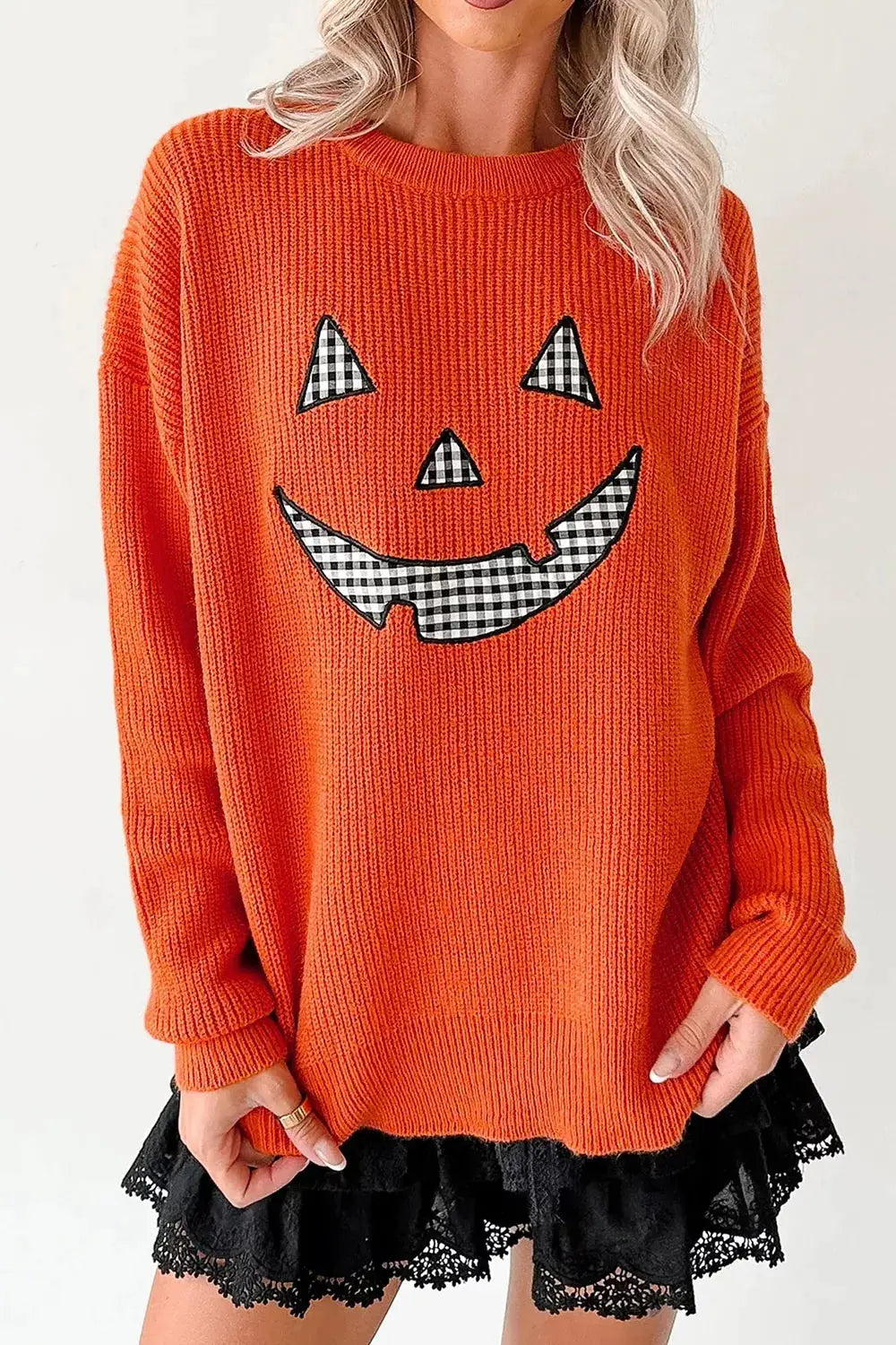 Drop Shoulder Long Sleeve Round Neck Halloween Sweater by Trendsi