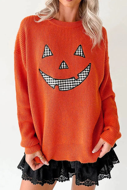 Drop Shoulder Long Sleeve Round Neck Halloween Sweater by Trendsi