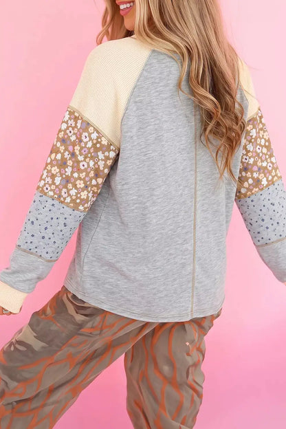 Floral Patchwork Raglan Sleeve Sweatshirt by Trendsi