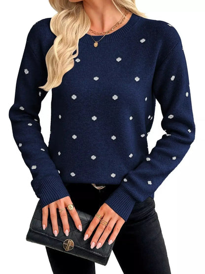 Polka Dot Crew Neck Sweater by Trendsi