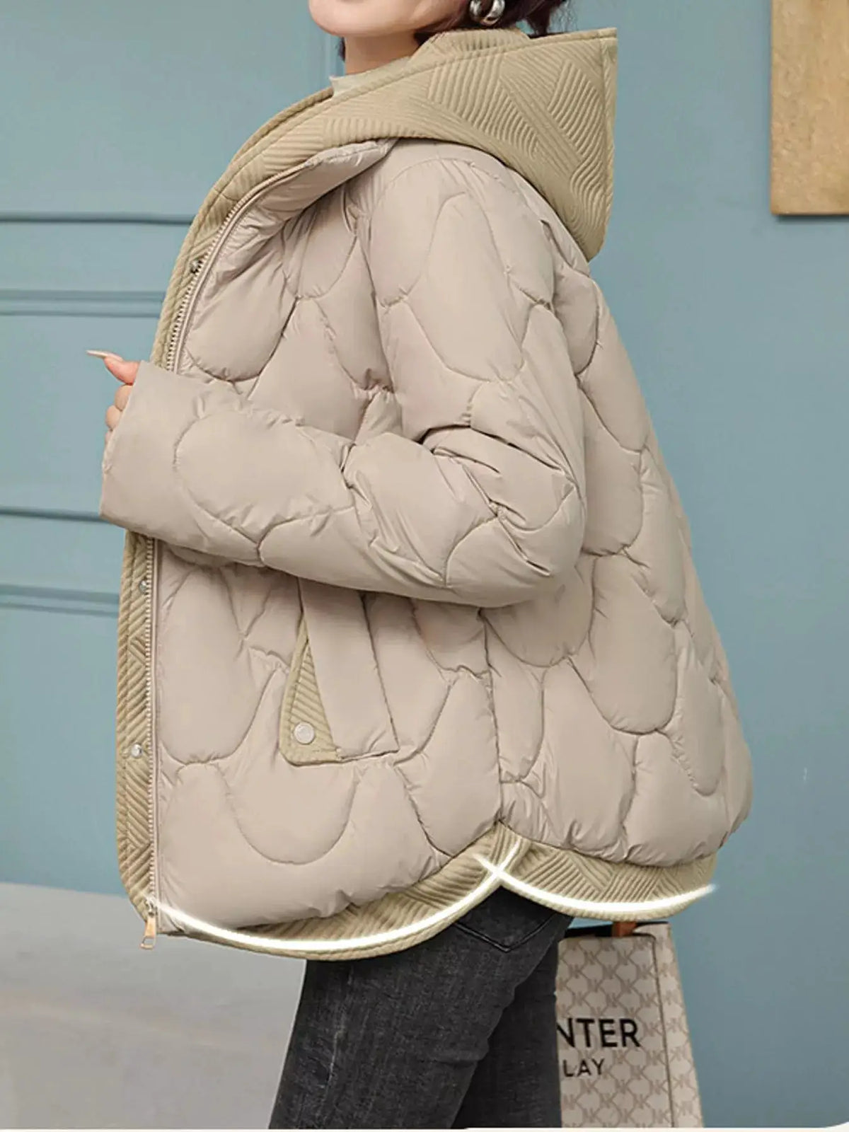 Plus Size Quilted Hooded Puffer Jacket with Snap-Button Closure by Trendsi