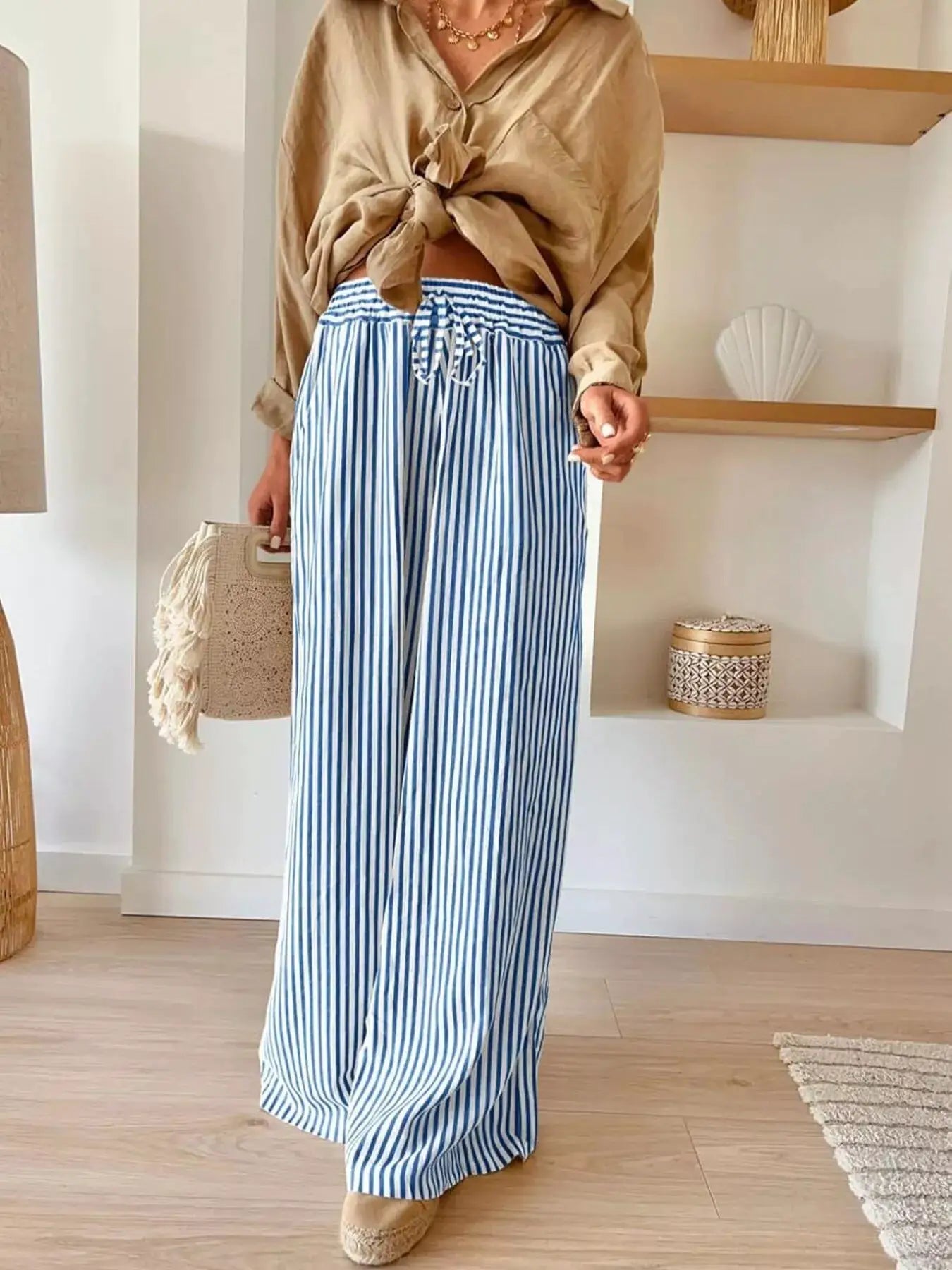 Striped Wide-Leg Pants by Trendsi