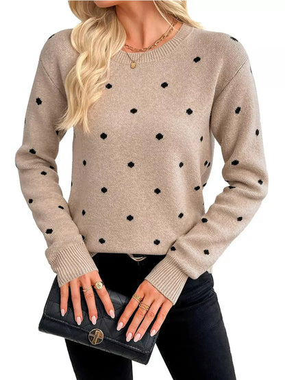 Polka Dot Crew Neck Sweater by Trendsi