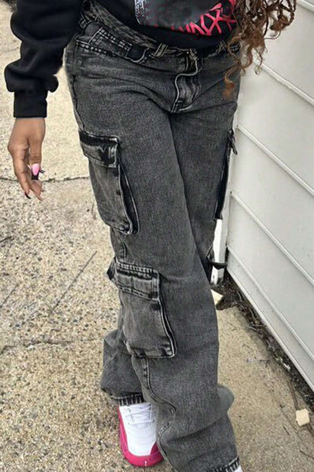 Washed Jeans with Cargo Pockets