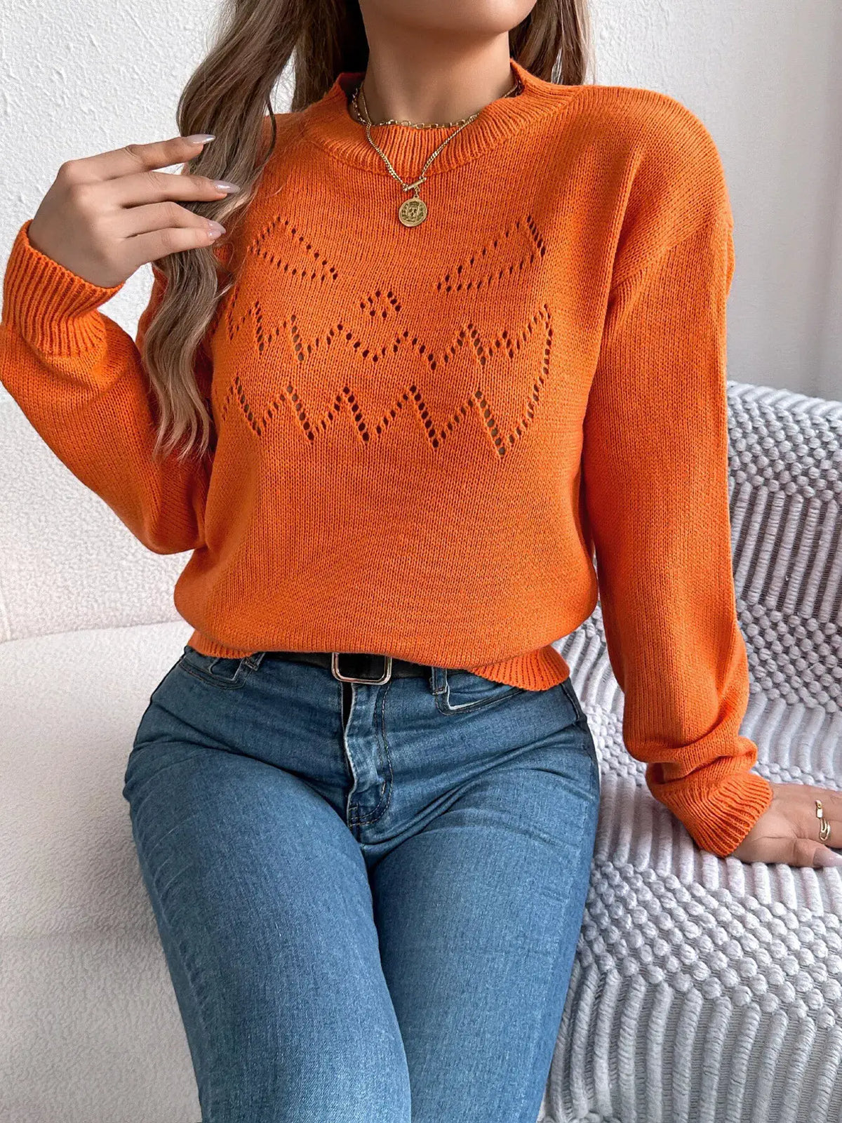 Halloween Pumpkin Face Knit Top by Trendsi