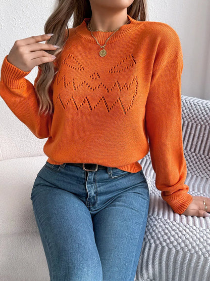 Halloween Pumpkin Face Knit Top by Trendsi