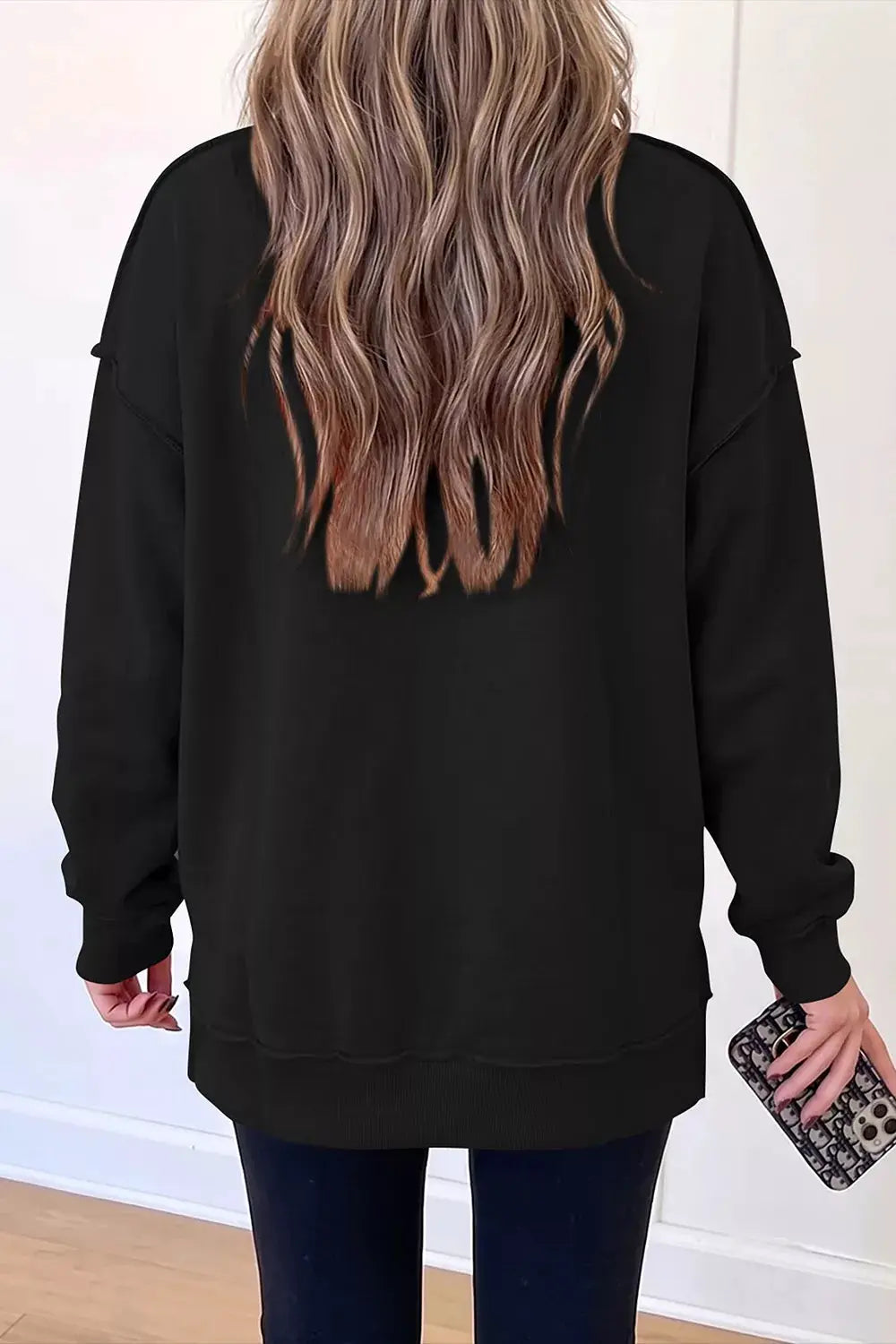 Rhinestone Ghost Exposed Seam Mock Neck Halloween Sweatshirt by Trendsi