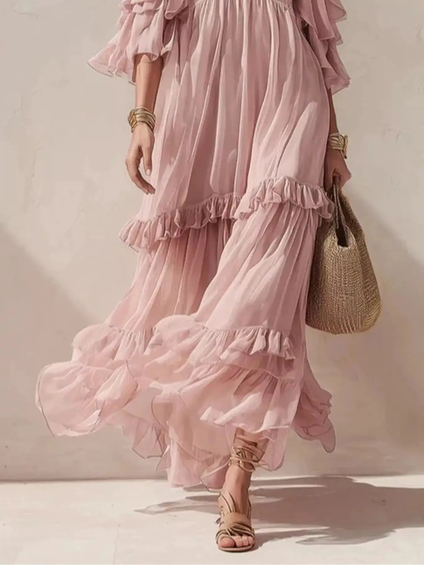 Cold-Shoulder Ruffled Maxi Dress by Trendsi