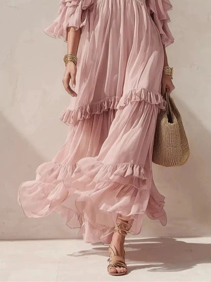 Cold-Shoulder Ruffled Maxi Dress by Trendsi