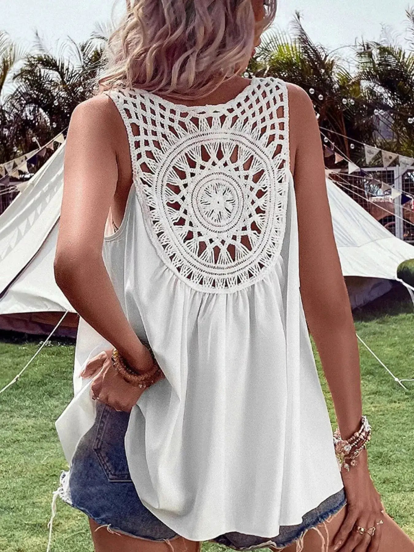 Crochet V-Neck Tank Top by Trendsi