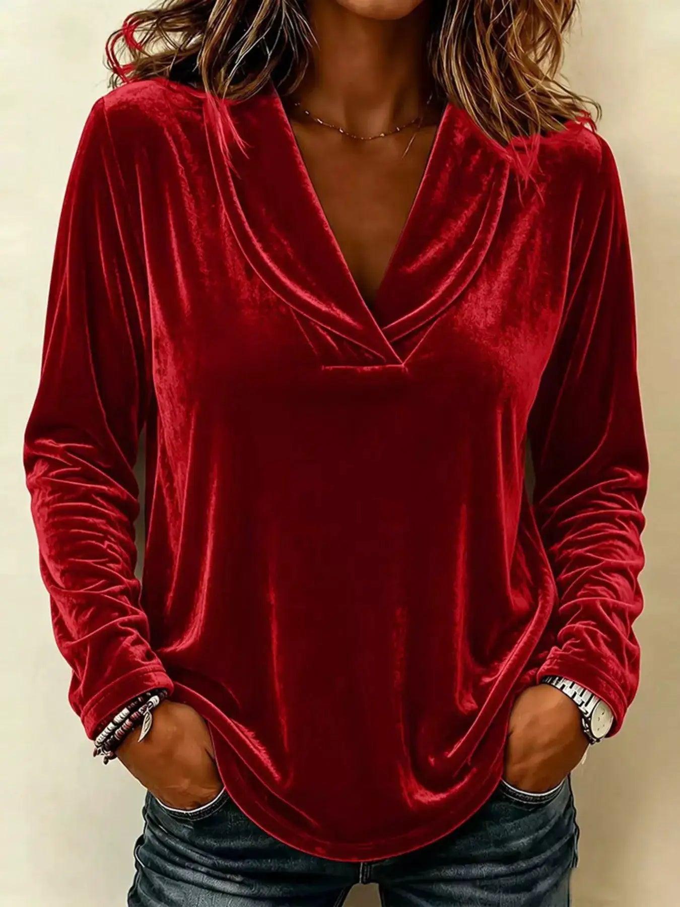 Full Size Velvet Long Sleeve T-Shirt Plus Size by Trendsi