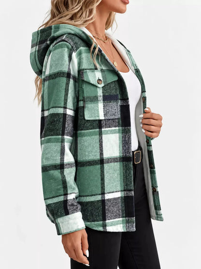 Fleece-Lined Plaid Button Up Shacket by Trendsi