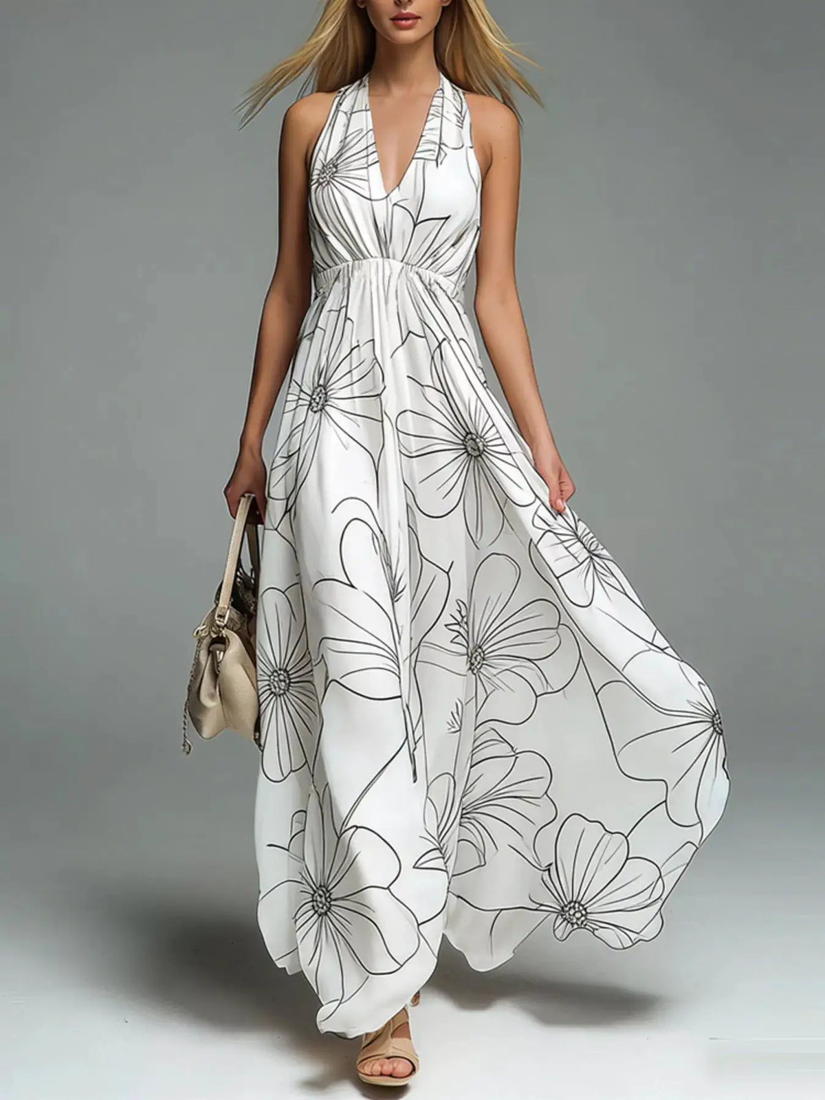 Halter Neck Printed Flowy Maxi Dress by Trendsi