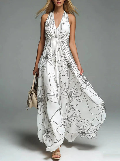 Halter Neck Printed Flowy Maxi Dress by Trendsi