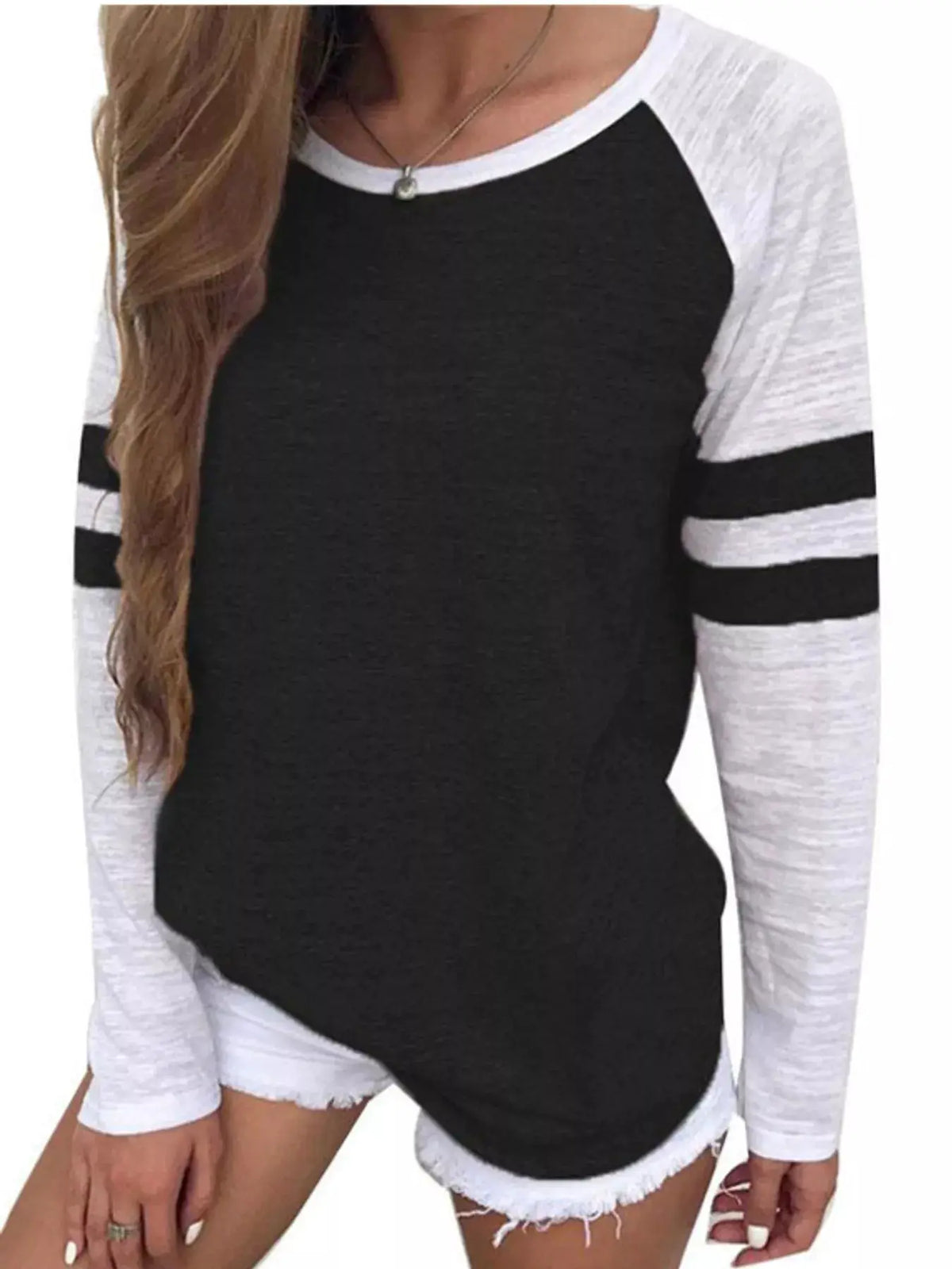 Full Size Color-Block Raglan Sleeve Striped T-Shirt Plus Size by Trendsi