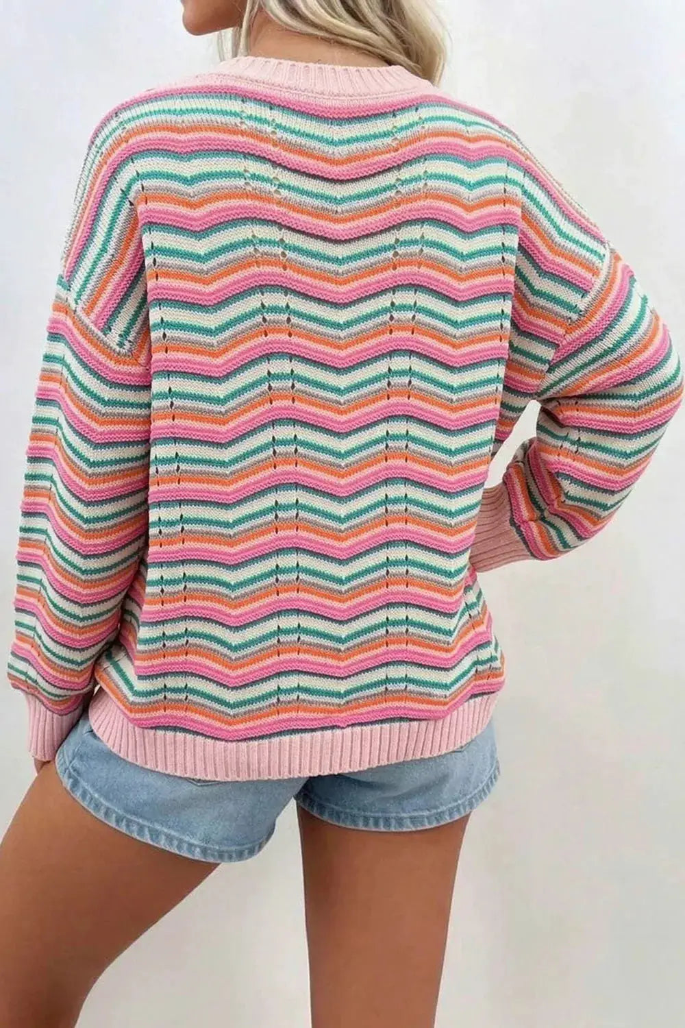 Chevron Striped Knit Sweater by Trendsi