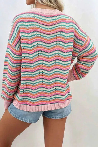 Chevron Striped Knit Sweater by Trendsi