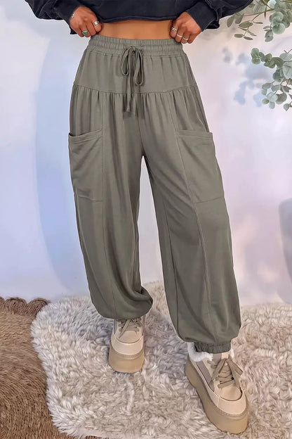 Elastic Waist Drawstring Wide Leg Full Length Pants by Trendsi