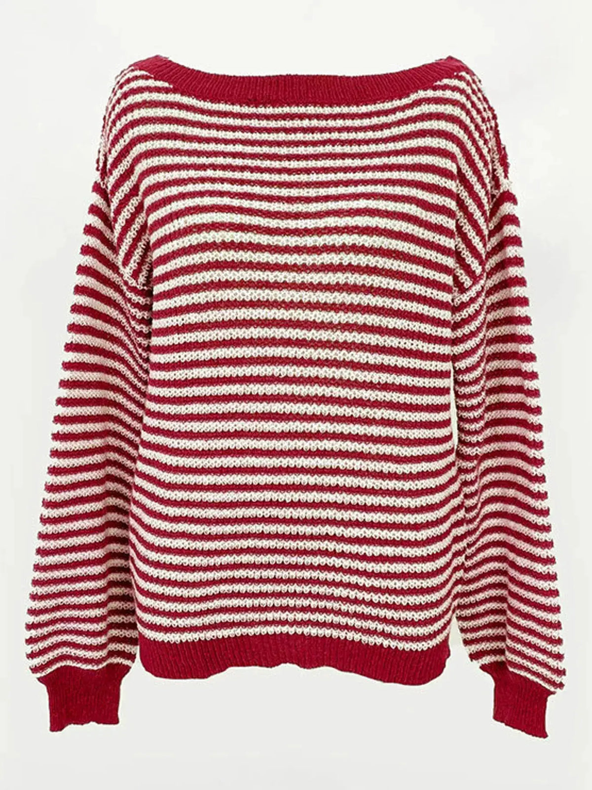 Striped Knit Boat Neck Sweater by Trendsi