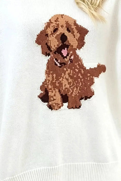 Puppy Graphic Round Neck Sweater by Trendsi