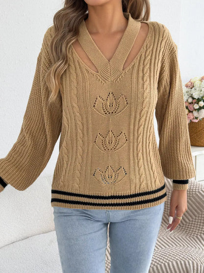 Cutout Cable Knit Sweater by Trendsi