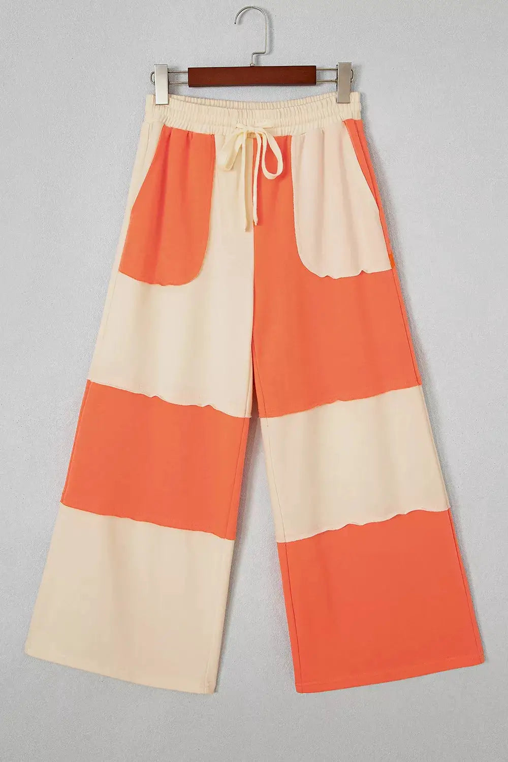 Raw Seam Colorblock Wide Leg Ankle Length Casual Pants by Trendsi