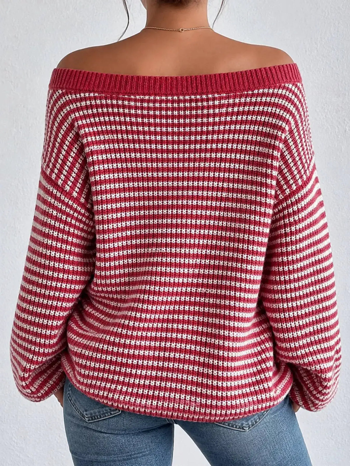 Striped Knit Boat Neck Sweater by Trendsi