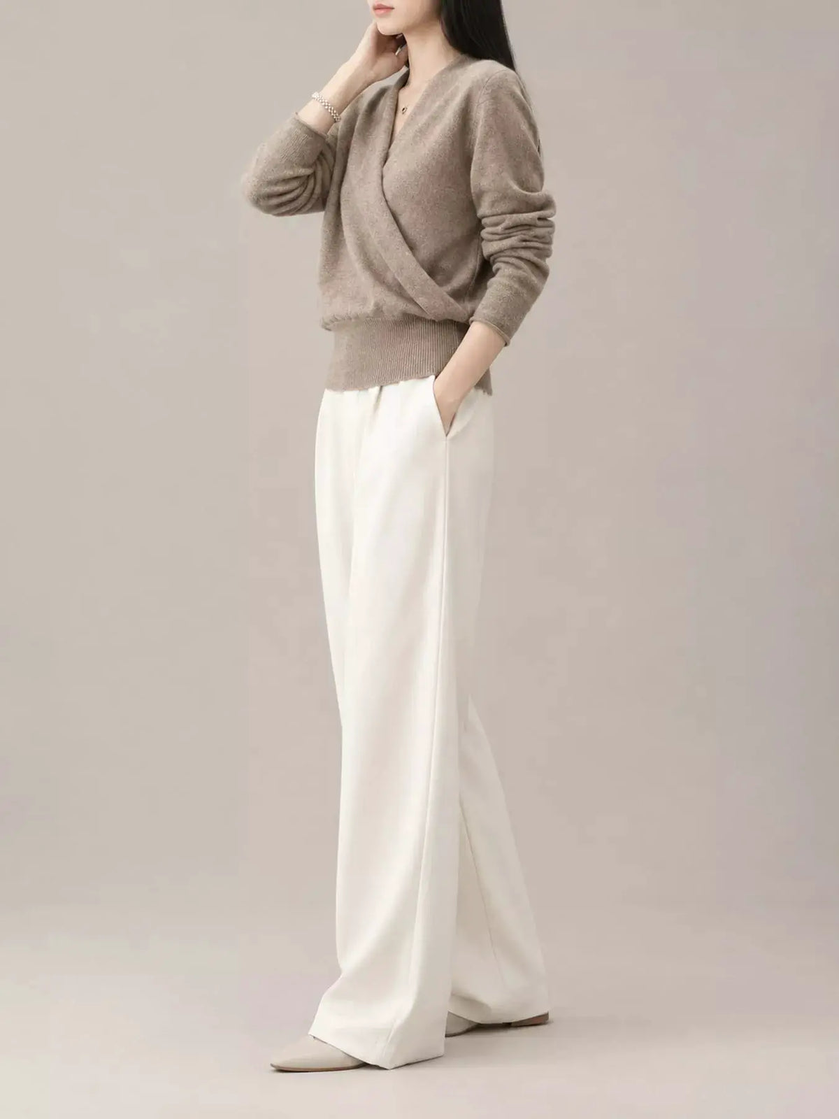 Wrap-Front Long Sleeve Sweater by Trendsi
