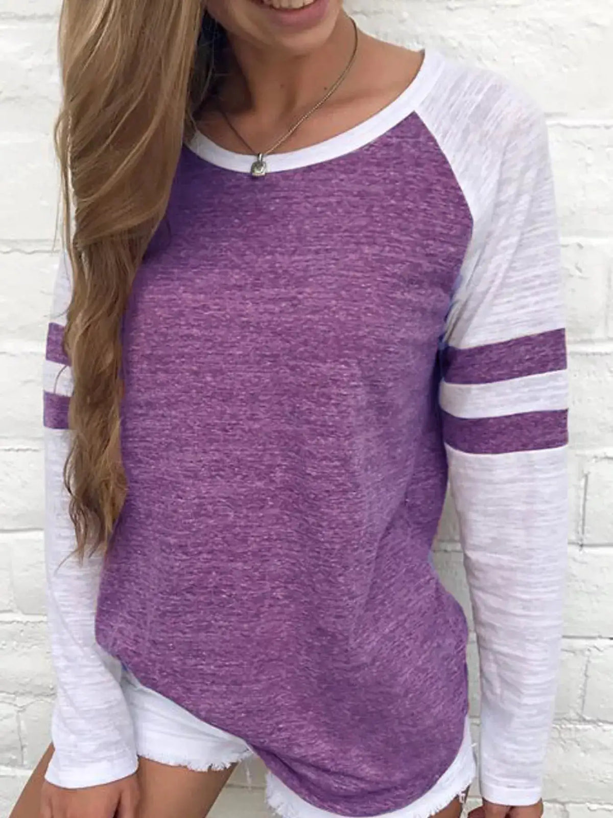 Full Size Color-Block Raglan Sleeve Striped T-Shirt Plus Size by Trendsi