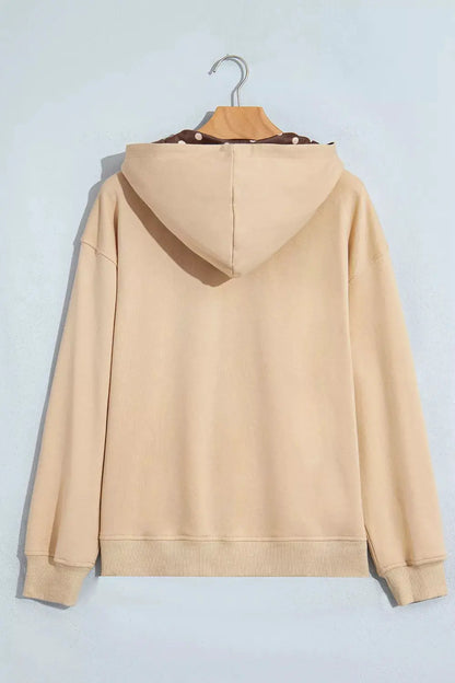 Polka Dot Zip-Up Hoodie by Trendsi