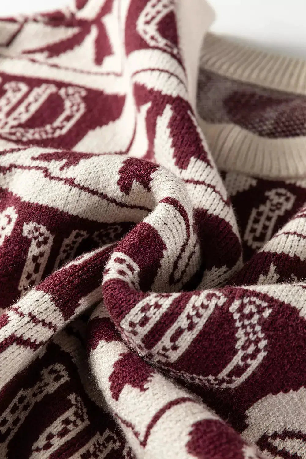 Bows & Horseshoes Pattern Western Round Neck Sweater by Trendsi