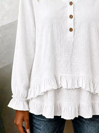 Ruffled Hem Long Sleeve Blouse by Trendsi