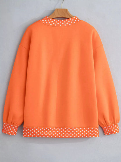 Polka Dot Trim Contrast Crew Neck Sweatshirt by Trendsi