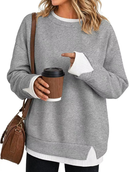 Crewneck Sweatshirt with Contrast Ribbed Trim by Trendsi