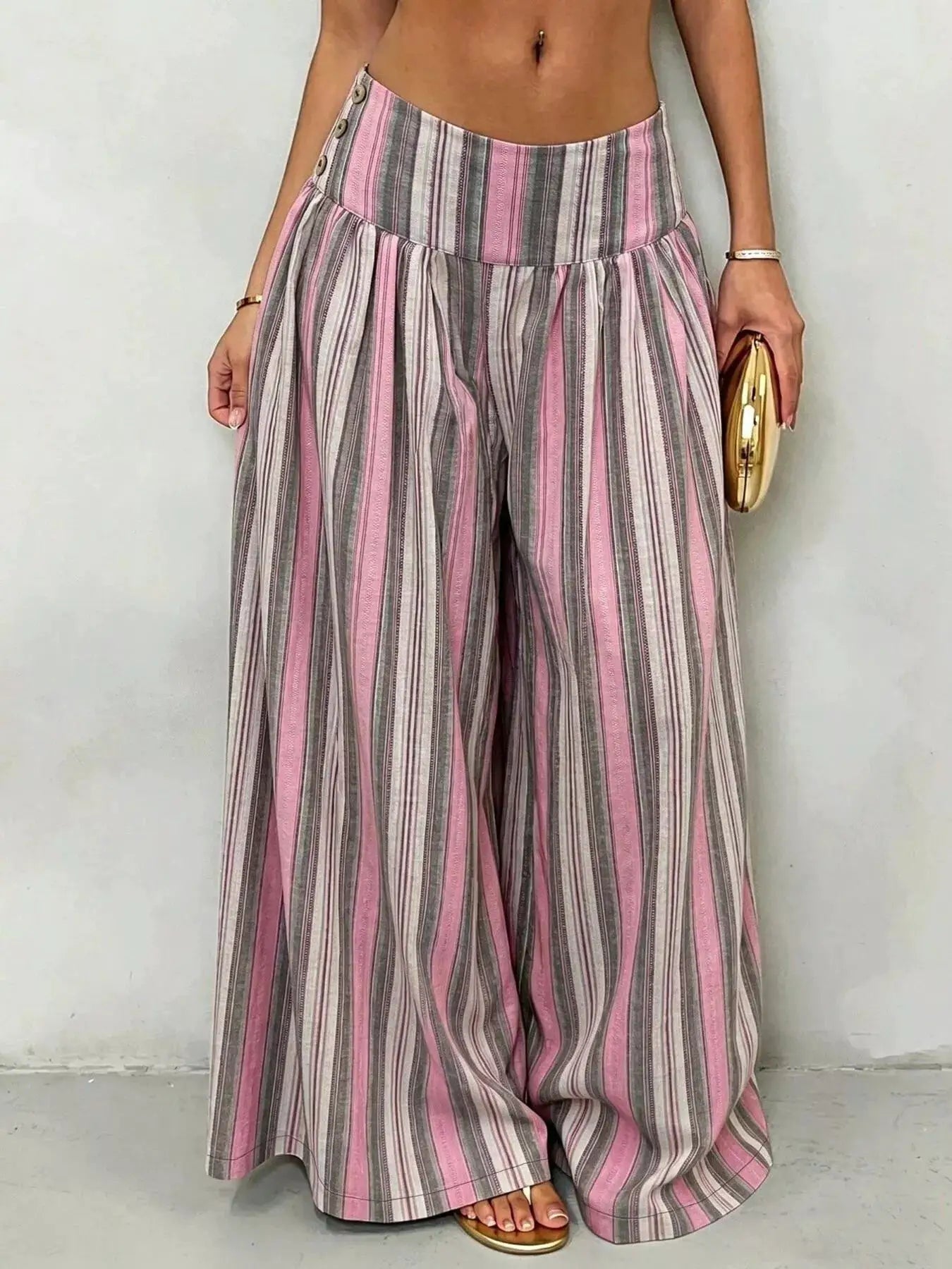 High-Waisted Striped Wide-Leg Casual Pants by Trendsi