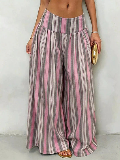 High-Waisted Striped Wide-Leg Casual Pants by Trendsi