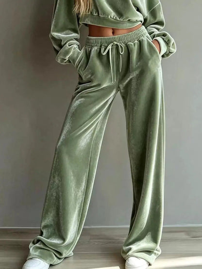Full Size Cropped Sweatshirt and Wide-Leg Pants Set Plus Size by Trendsi