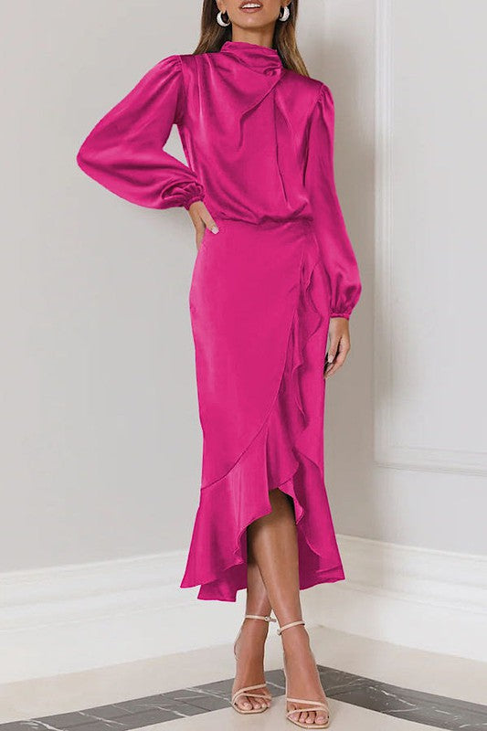 Satin long sleeve dress