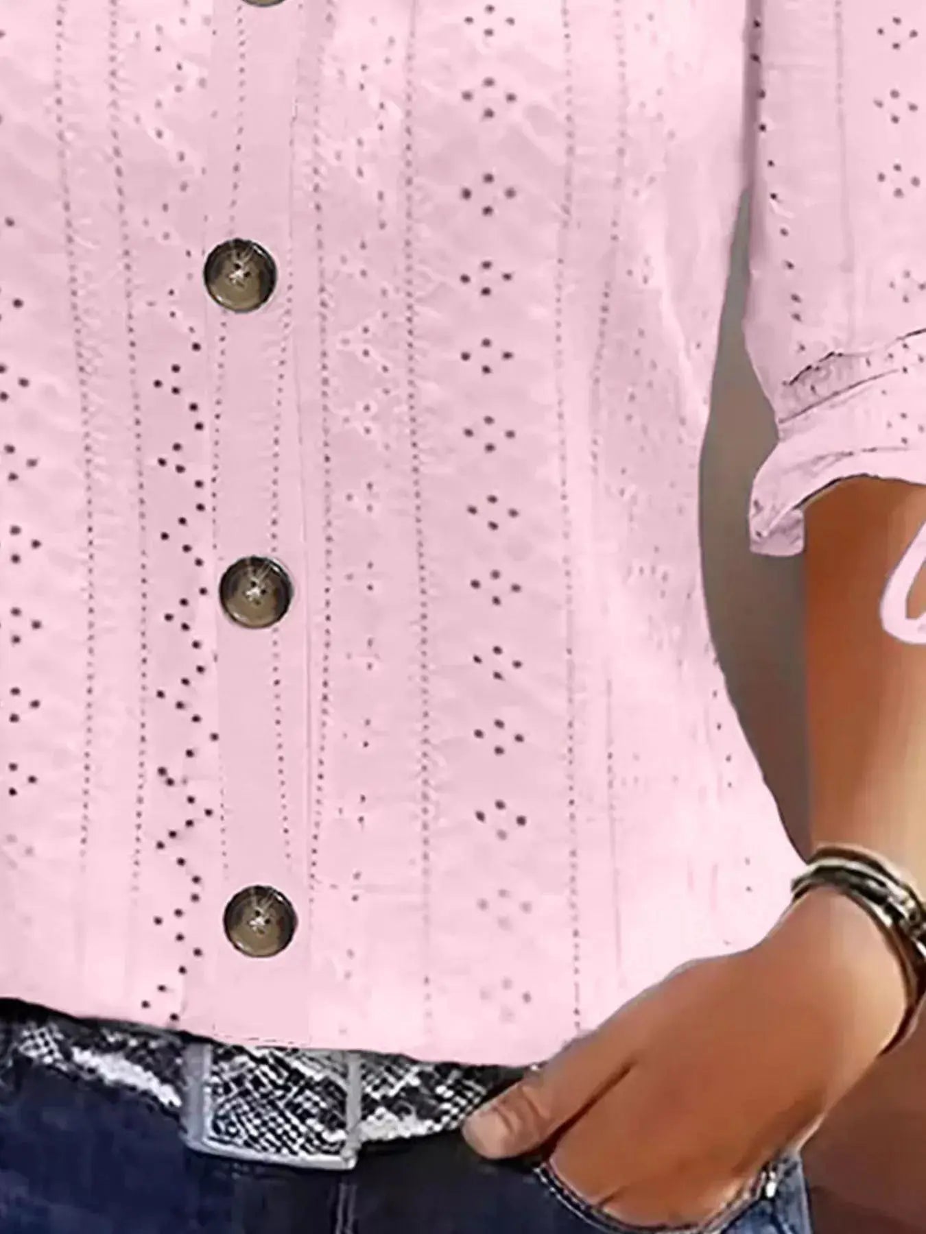 Eyelet Tie-Sleeve Detail Top by Trendsi