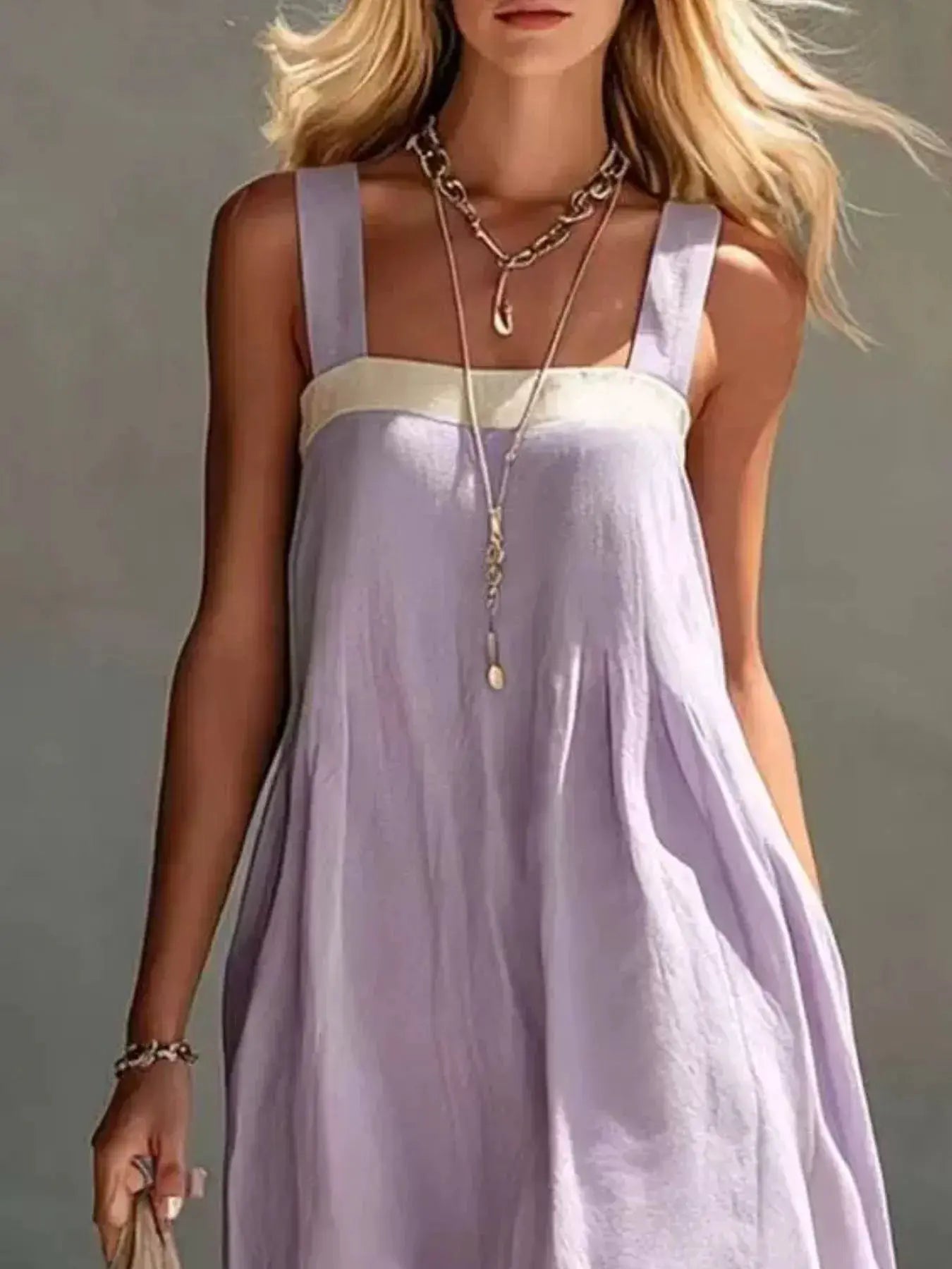 Color-Block Sleeveless Linen-Blend Midi Dress by Trendsi
