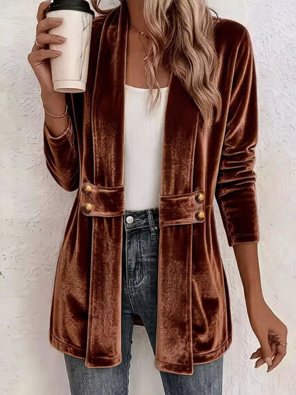 Full Size Velvet Open-Front Cardigan Plus Size by Trendsi