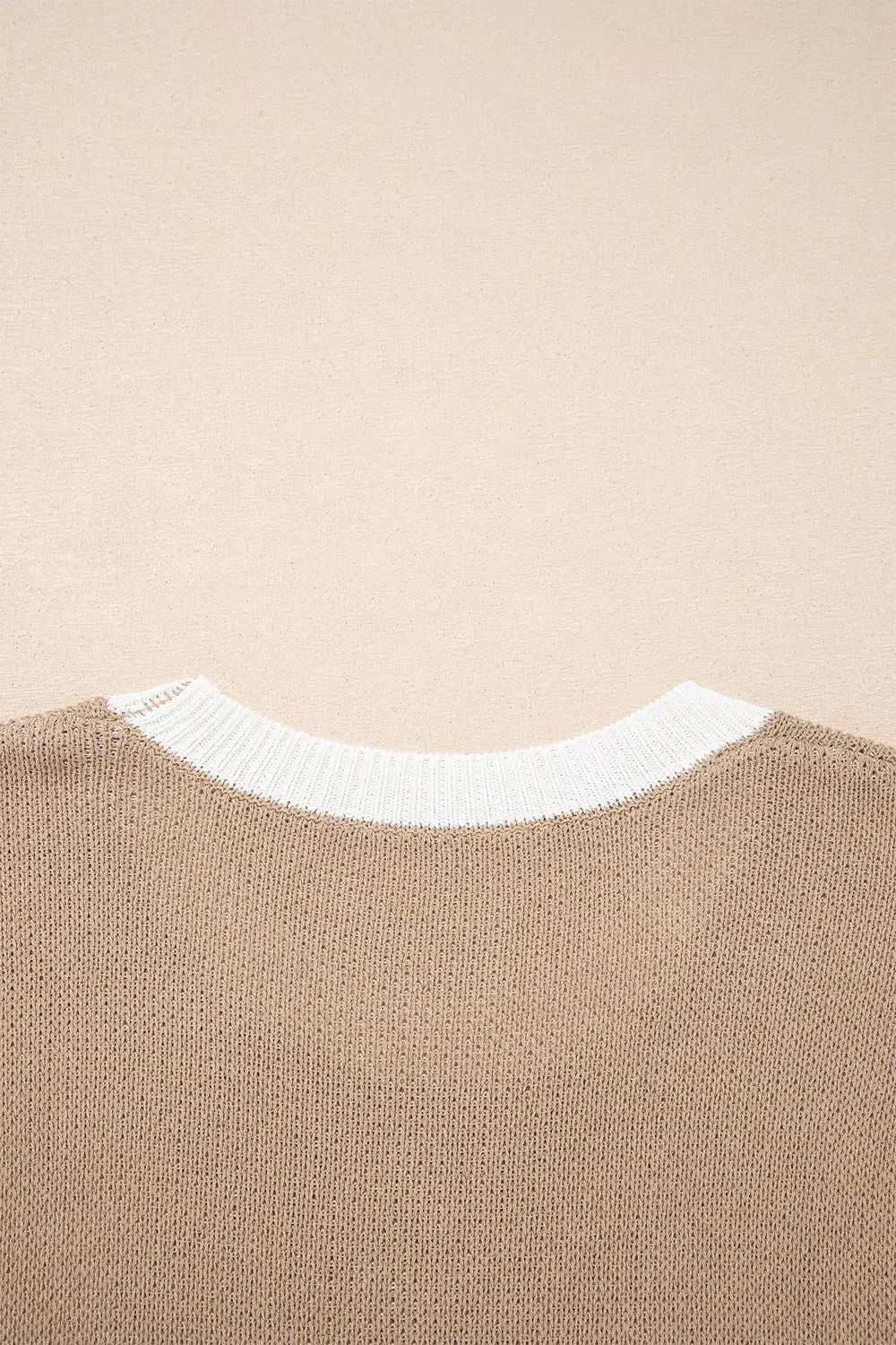 Horse Shoe Pattern Contrast Trim Short Sleeve Sweater by Trendsi